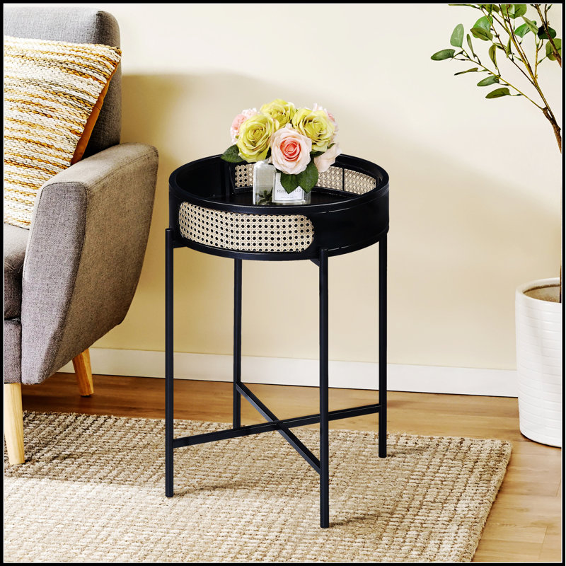 Table de bout noire avec plateau, design moderne et pratique pour des espaces de vie améliorés