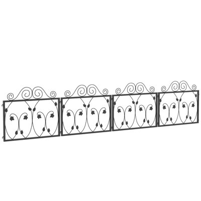 Outsunny Decorative Garden Fencing Rustproof 4 Panels 18.7in x 7.5ft Black