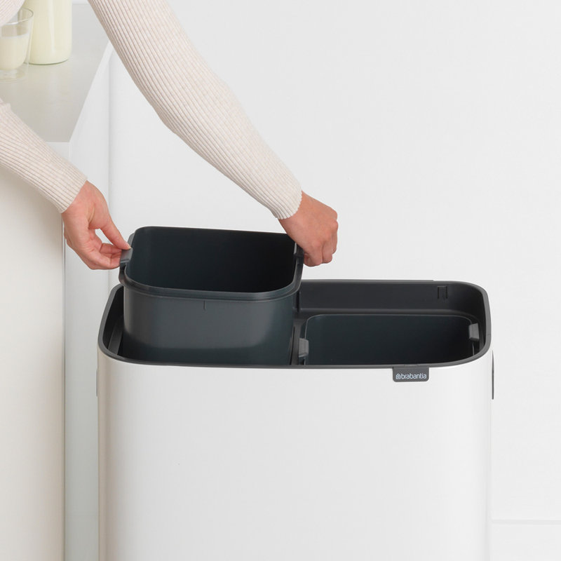 Brabantia Bo Touch Top Dual Compartment Recycling Trash Can, 2 x 8 Gallon (16 Gallon Capacity), White