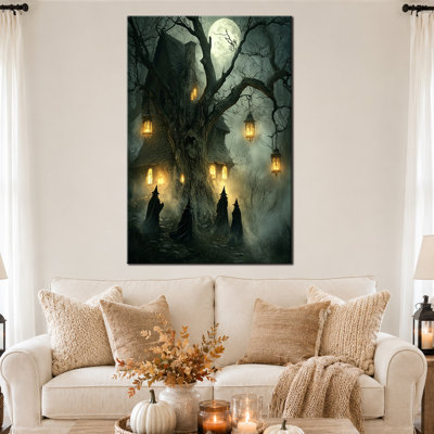 Art mural d'automne d'Halloween, décoration murale photos d'Halloween, toile d'Halloween, scène de sorcière gothique, décoration de maison effrayante, décoration murale de photos de sorcière pour le salon ou le vestibule 28 po x 40 po