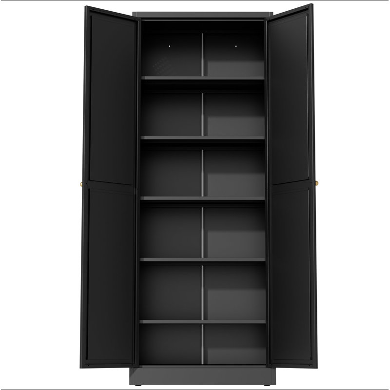 Armoire de cuisine 72 po en métal noir avec portes, organisateur de rangement autoportant robuste avec 5 tablettes réglables, assemblage sans outil pour garde-manger, cuisine, salle de bain