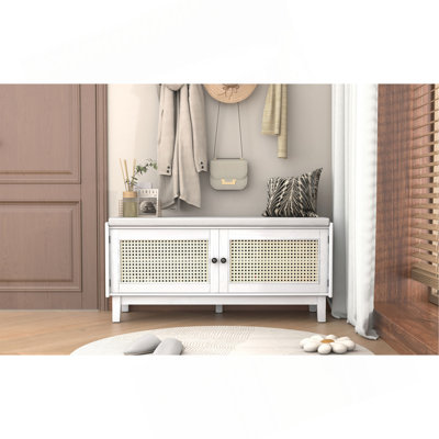 Banc d'entrée en rotin avec rangement Boho