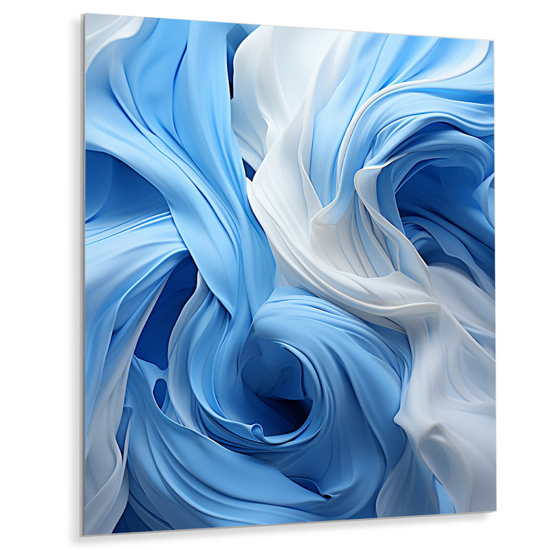 «Blue and White Abstract Spiral Cyclone Tranquility», art mural spirales abstraites en métal, H 32 po x l 24 po x P 1 po