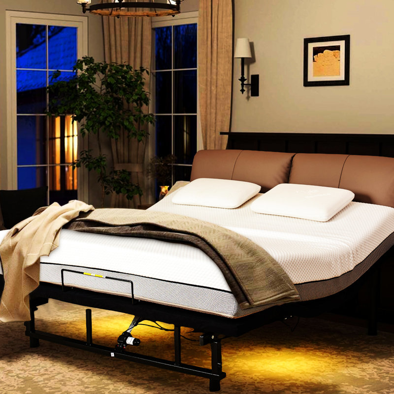Queen Adjustable Bed Frame With Head And Foot Incline Functionality, Wireless Remote Control Gadget, 4 Ports For Charging, Under Nighttime Lights, Zero Gravity Alternative, Quiet Motor Working, Black