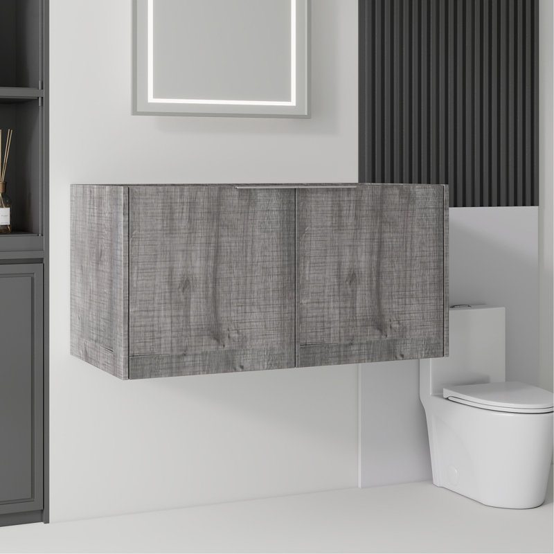 Armoire de meuble-lavabo flottant 36 po, contreplaqué, portes doubles à fermeture douce, rangement intérieur spacieux, fixation murale, armoire seulement, lavabo non inclus, gris