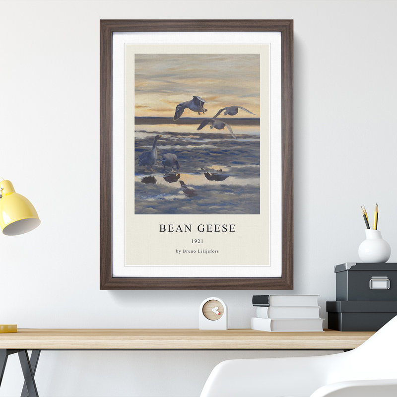 Bean Geese Shedding by Bruno Liljefors - Picture Frame Graphic Art, Walnut Framed, 36cm H x 27cm W x 2cm D