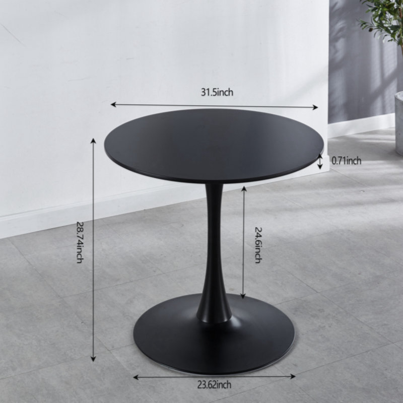 Ensemble de table de salle à manger 5 pièces, comprenant une table ronde et 4 chaises, blanc, Noir mat, Noir mat / naturel