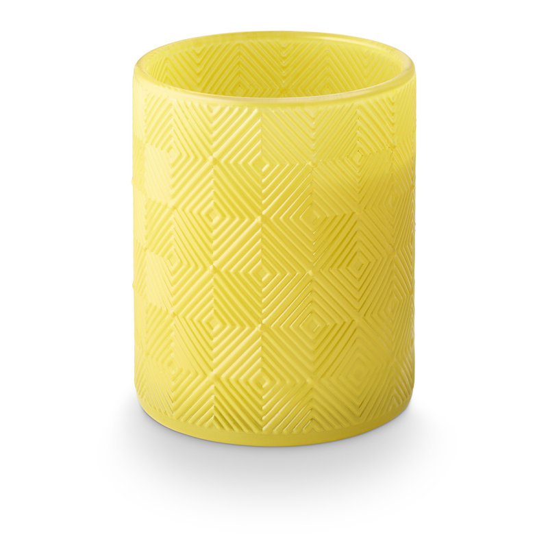 Bougie en verre texturé Sun Terrace, citronnelle et lime, 469G, Yellow Citrus