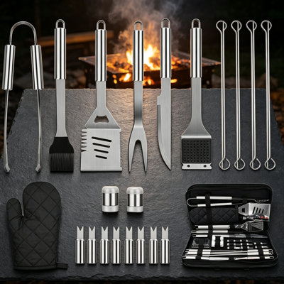 25-Piece Stainless Steel BBQ Grilling Utensils Set, Heavy-Duty Complete Barbecue Accessories with Portable Carry Case