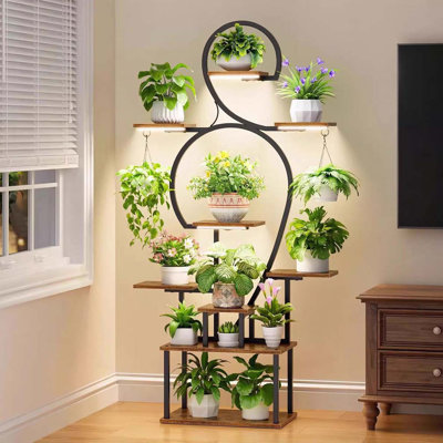 Plant Stand Indoor with Grow Light, 9 Tiered 63" Tall Indoor Plant Shelves for Multiple Plants, Large Metal Plant Shelf, Lighted Plant Stand for Indoo