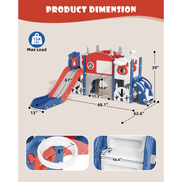Toboggan 10 en 1 pour Tout-Petits, Toboggan intérieur et extérieur pour Enfants avec Panier de Basket, Golf, télescope et Espace de Rangement, Aire de Jeux arrière-Cour Autonome (Gris de Riz