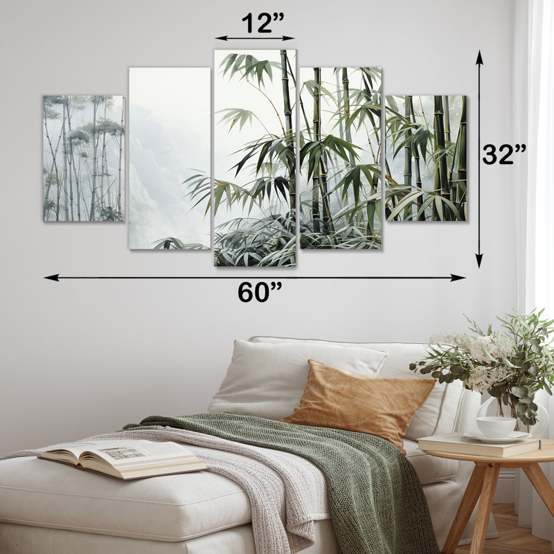 Bambou gris et vert Tranquillity II - art mural de Chine, ensemble d'art mural
