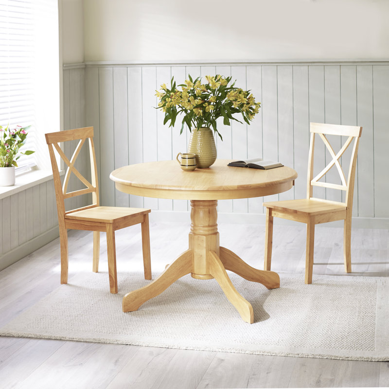 Tamala Round Wooden Dining Table & 2 Shannondale Chairs - Traditional Farmhouse Style, Oak