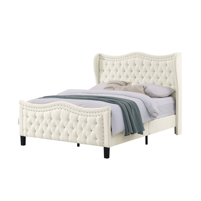 Elegance Tufted Wingback Bedframe, Cream