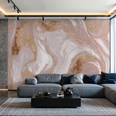 Papier peint adhésif peler et coller, paillettes roses, marbre de luxe, art mural Sparky auto-adhésif et amovible