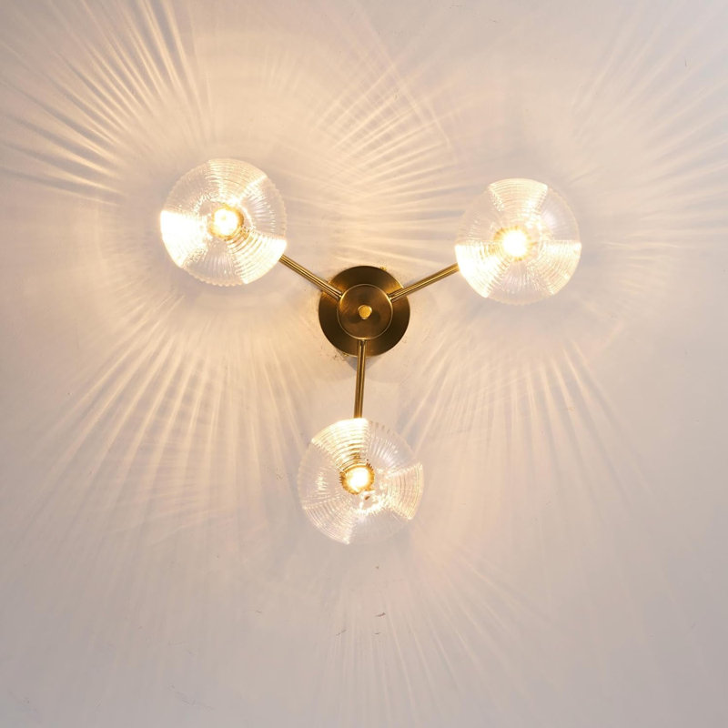 Glass Semi Flush Mount, Brass