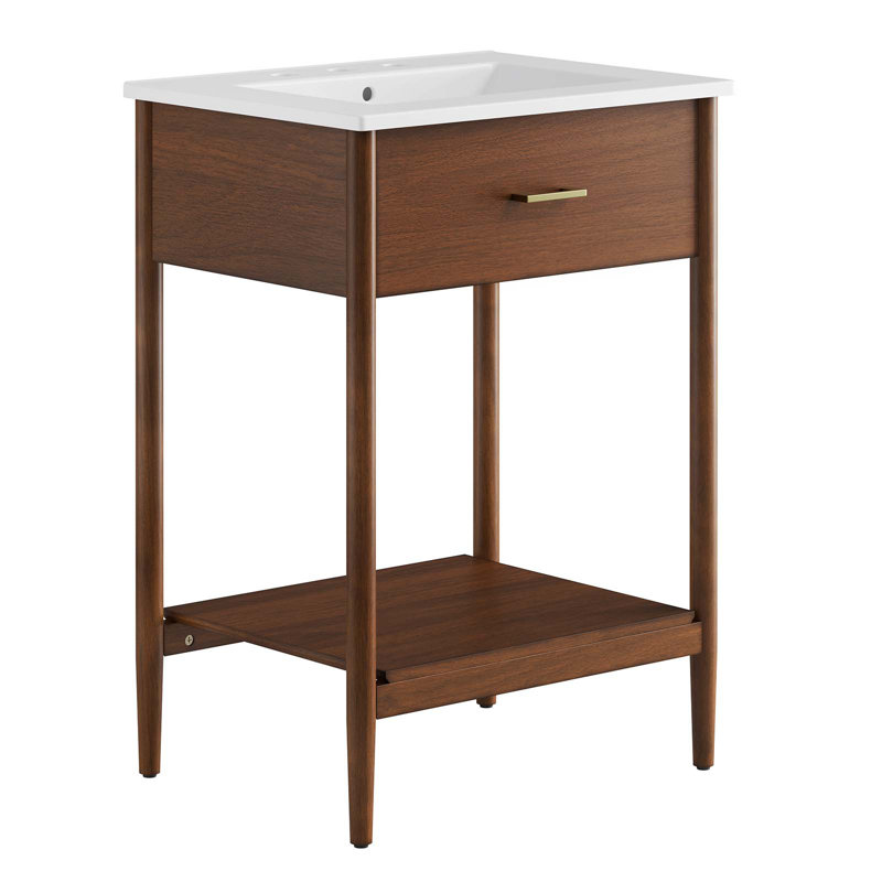 Modway Zaire 24'' Single Bathroom Vanity with Ceramic Top, White, Walnut