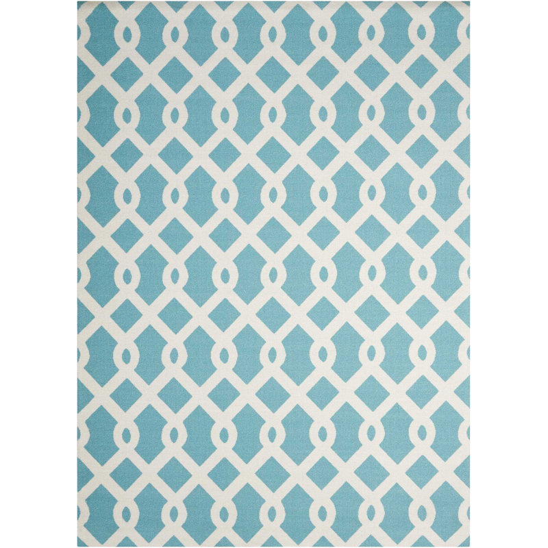 Easterly Geometric Blue/White Outdoor Area Rug, Rectangle 5'3" x 7'5"
