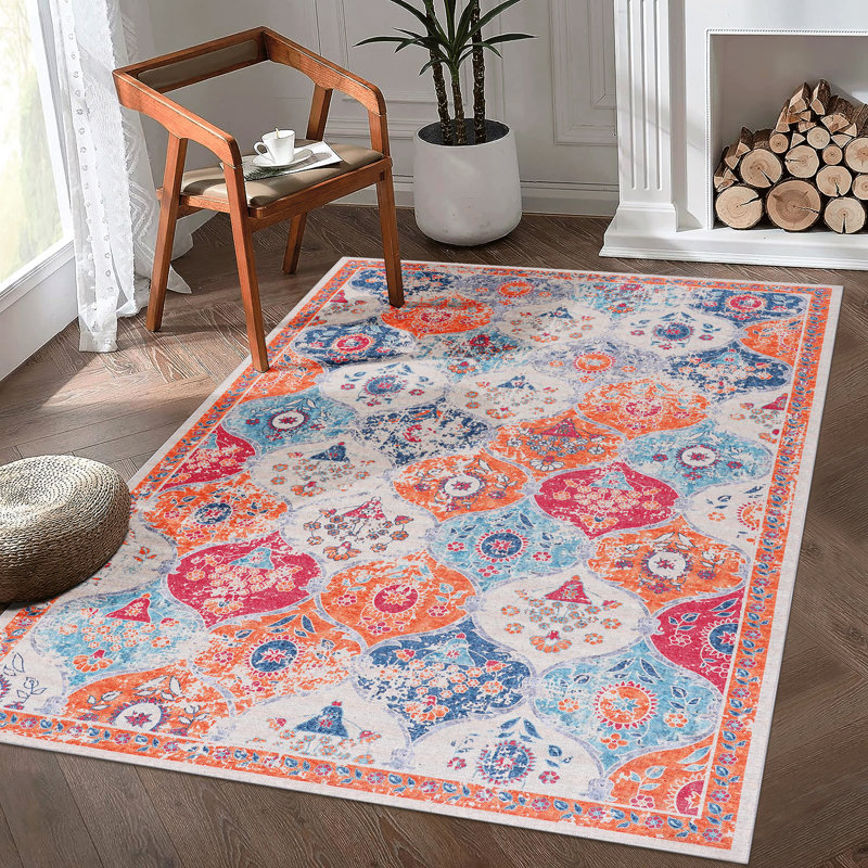 6X9 Washable Rug, Non-Slip And Comfy. Cream Color For Living Room, Bedroom, Kitchen, Dining Room. , & Pet Low-Pile Home. Color, Suitable
