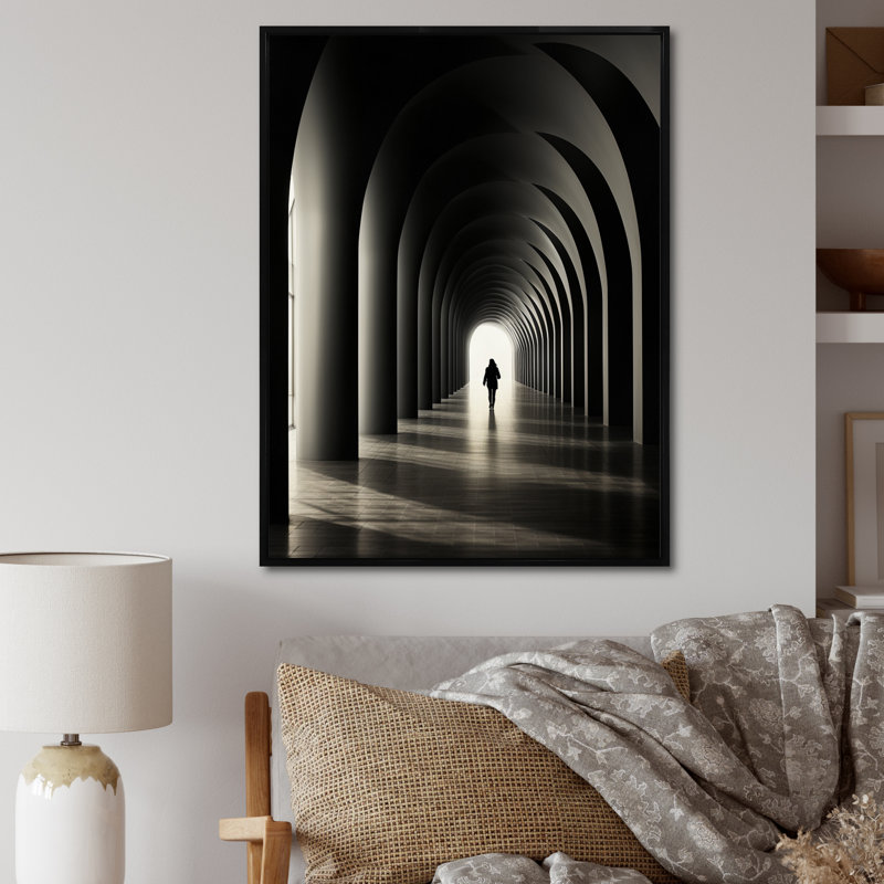 " Black Grey Tunnel Timeless Passage Classic ", 20" H x 12" W x 1" D, Black Floater Framed