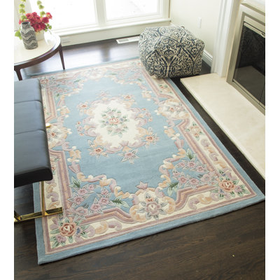 Aubusson Traditional Light Blue Area Rug
