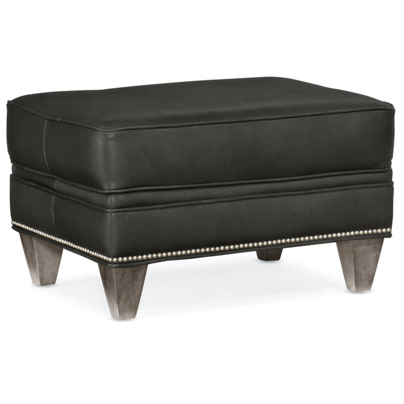 Reddish Ottoman, Stone, Anilina Cacao Genuine Leather, Pewter