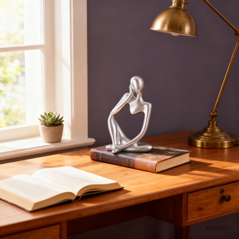 Statue de penseur 1pc - décor de bureau, sculpture d'art abstrait Sliver Decor, figurines de collection en résine pour la décoration du salon, des grandes idées de cadeaux