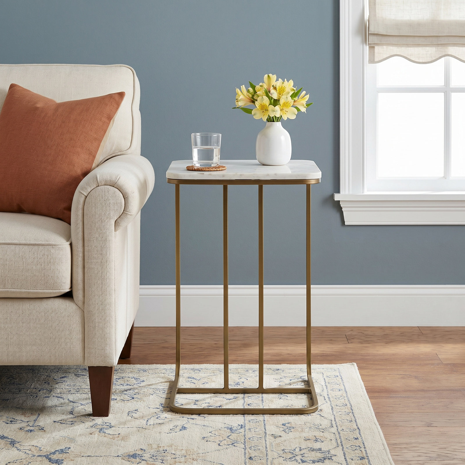 Erlinda End Table, Brass, White