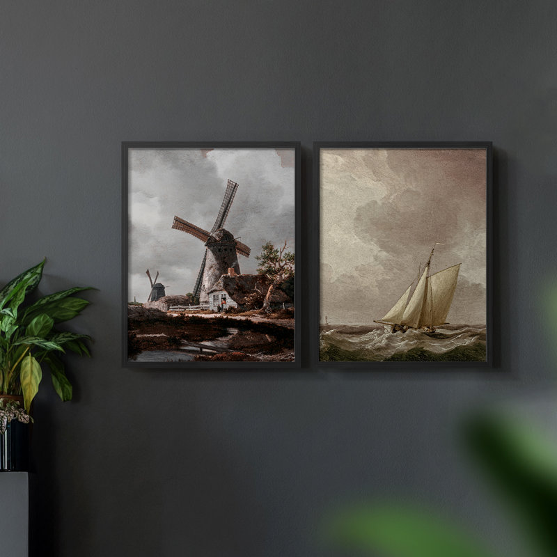 «Vintage Landscape XLI», impression giclée sur cadre - ensemble de 2, Noir, noir, noir, noir, H 12 po x l 30 po