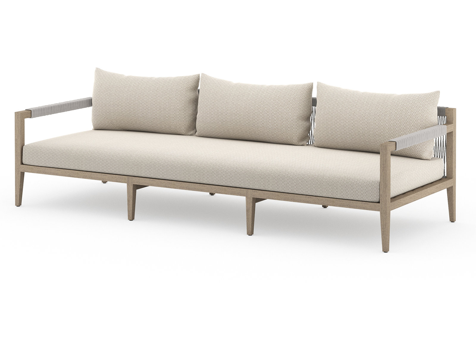 Nida 93" Teak Patio Sofa, Faye Sand, Washed Brown