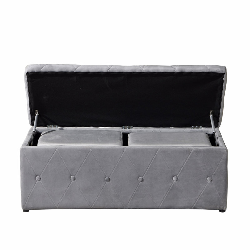 Ensemble de repose-pieds rectangulaire 1 pièce en velours avec 2 repose-pieds, Velours gris velours