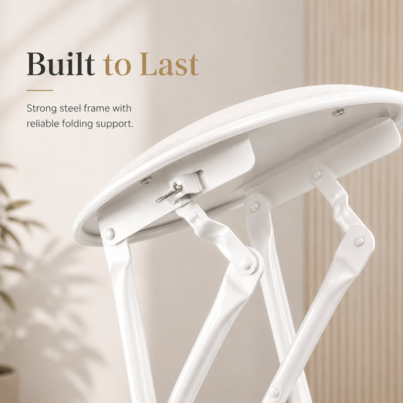 Upholstered Counter Stool with Metal Frame, White / White