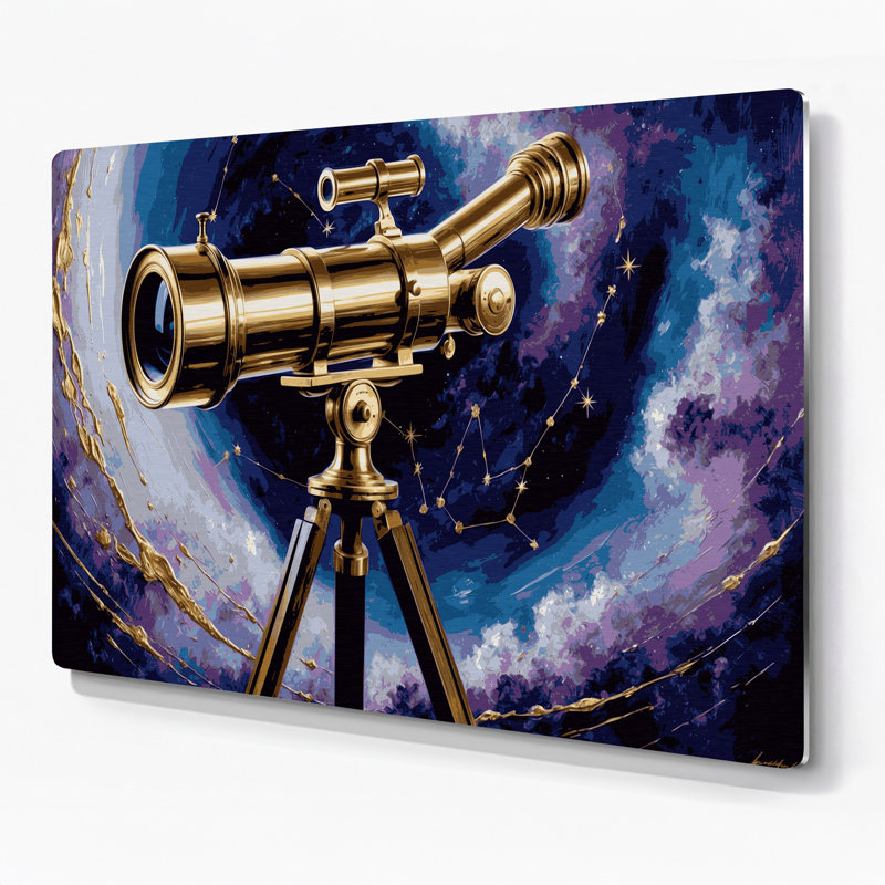 Art mural gris Sci Fi Telescope Brass Stargazing, H 144 po x l 216 po x P 0,05 po