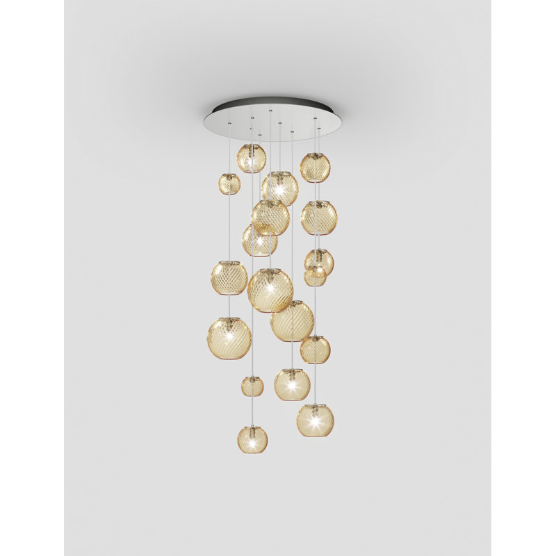 Oto 9 - Light Pendant, Amber Striped, Satin Nickel