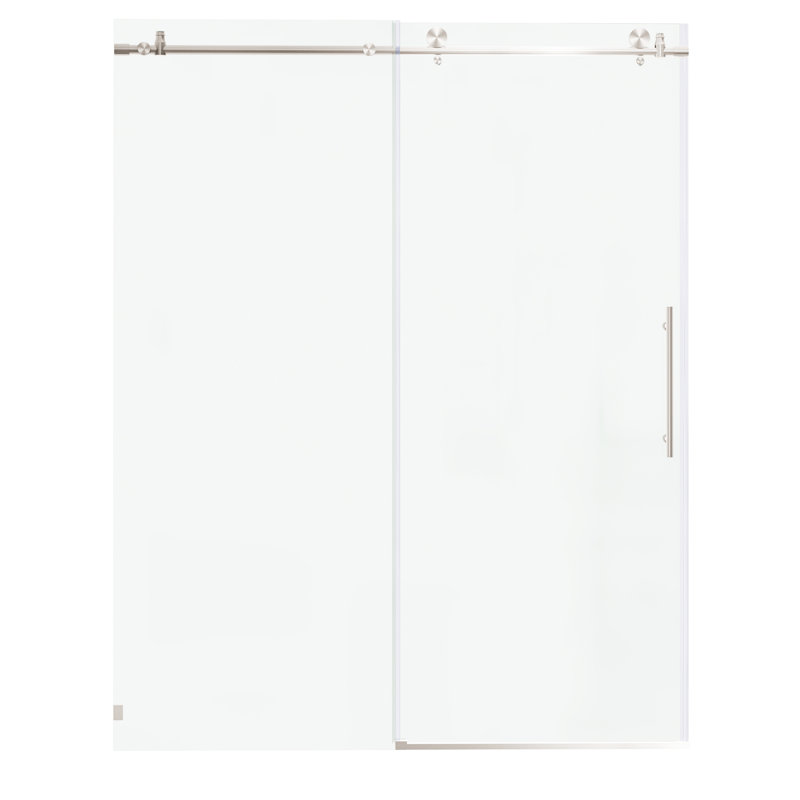Porte de douche coulissante pour salle de bain, l 56 à 60 po x H 76 po, verre trempé épais de 5/16 po et 8 mm d'épaisseur, nickel brossé, imperméable, mécanisme silencieux pour salle de bain silencieuse