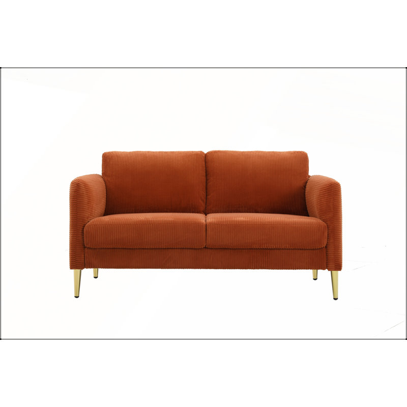 Causeuse moderne en velours côtelé 60,63 po avec coussins rembourrés moelleux et structure en bois massif, Orange