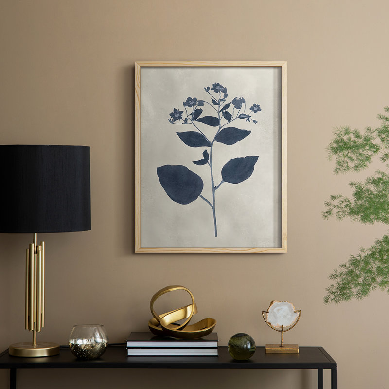 Reproduction encadrée bleu marine fleurs pressées III, H 11 po x l 9 po, Naturel
