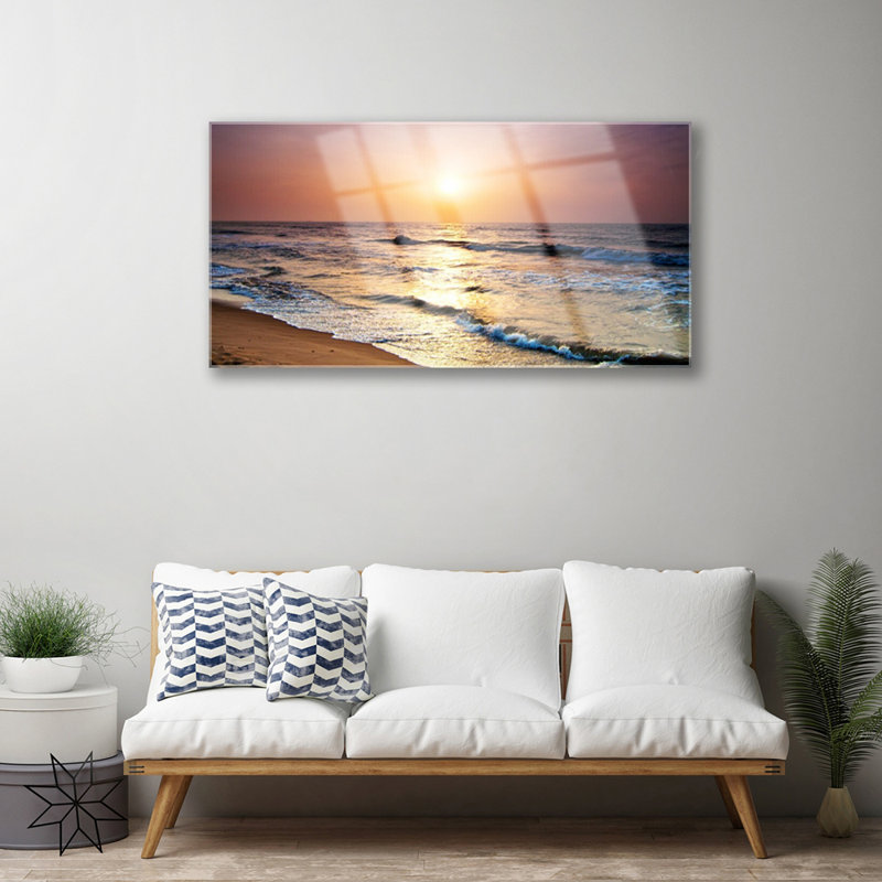 Glass Print Wall Art 100X50cm Image Printed On Glass Decorative Wall Picture Behind Toughened / Tempered Safety Real Glass For Kitchen & Living Room Theme: Sea Landscape