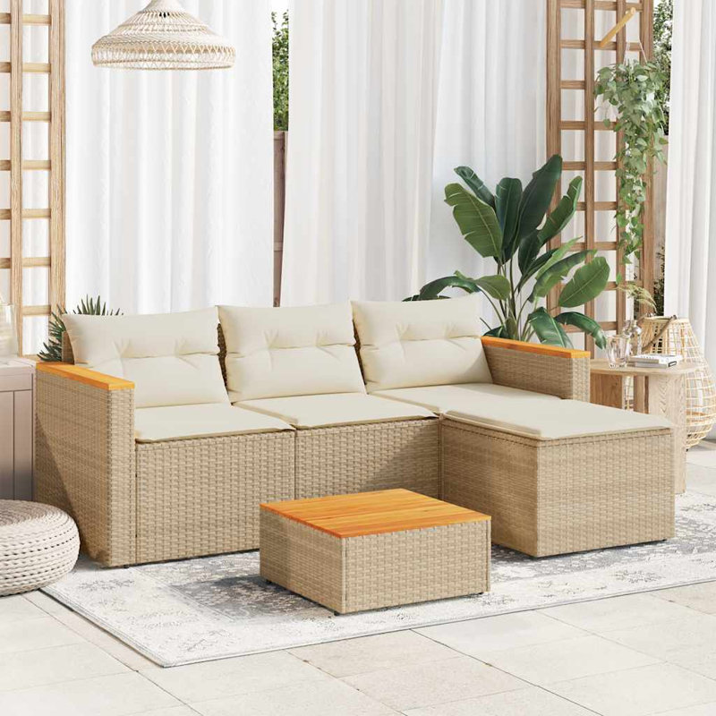 Ensemble de canapé de patio avec coussins 3 pièces Vidaxl, Noir, Beige