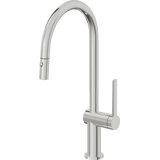 Pull-Down Kitchen Faucet With Button Sprayer - High Arc Spout