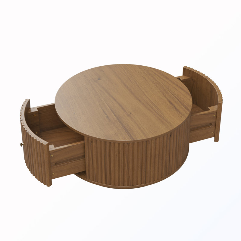 Table basse ronde avec tiroirs, H 16,6 po x l 30,3 po x P 30,3 po