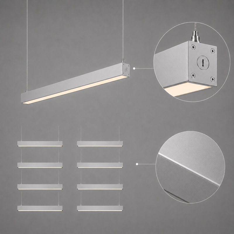  4FT 3CCT Dimmable Commercial Linear Light, 120V/277V, 40W/50/60W Selectable Output, 6900lm, Anti-Glare, Linkable, Commercial and Warehouse Industrial, Silver, Pack of 8