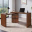 Bureau moderne en L 90 po en noyer avec 3 tiroirs, bureau pivotant à 360 ° en bois, bureau de direction, bureau d'angle, poste de travail de bureau, pour le bureau à domicile ou le salon