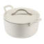Bloomhouse 7 Qt Cast Iron Dutch Oven w/ Lid, European Enamel, & Walnut Wood Trivet - Oat White-490643241