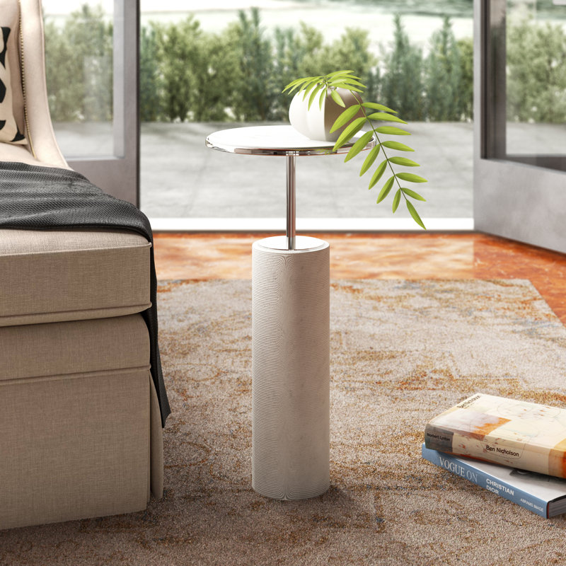 Tall Cored Marble Table-Nickel