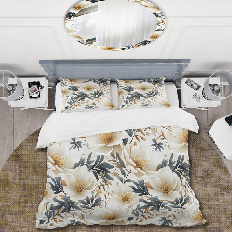 Ensemble de housse de couette Coastal Tranquil Florals Collage UnveILE IV, Housse de couette pour très grand lit et 2 très