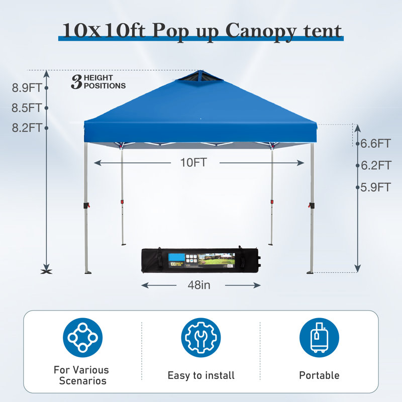 Talulla 10 Ft. W x 10 Ft. D Metal Pop-Up Canopy, Blue
