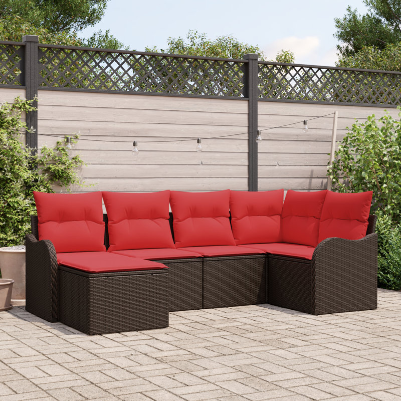 Ensemble de canapé de jardin vidaXL 6 pièces, Structure brune / coussin rouge