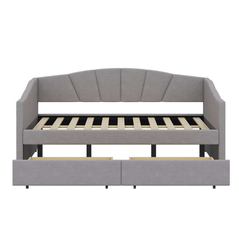 Upholstered Twin Size Daybed With Dual Drawers, Gray
