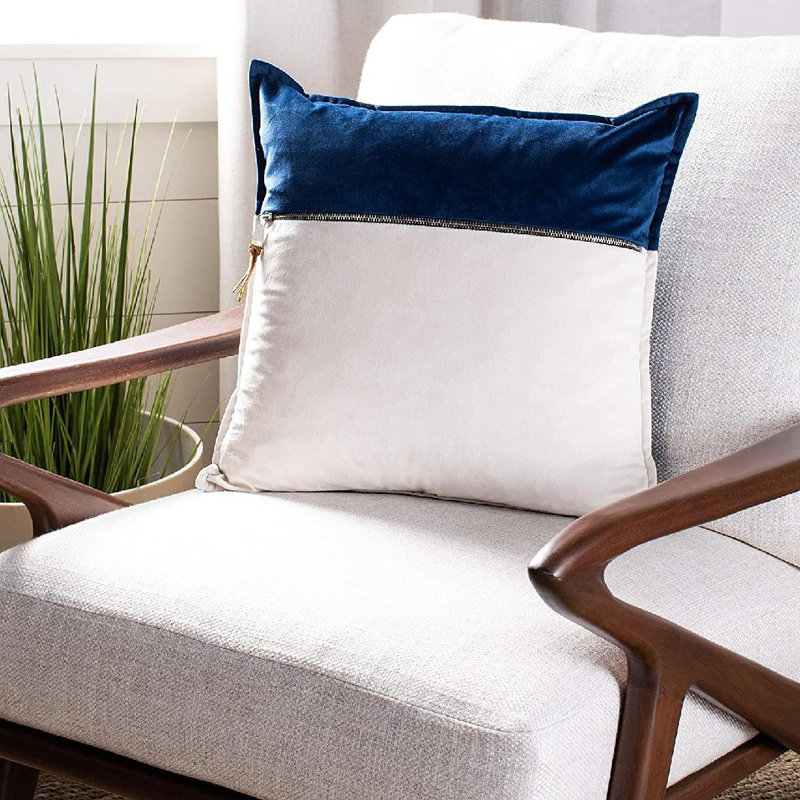 Blue and White Velvet Square Throw Pillow with Zipper